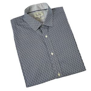 Ted Baker Endurance Mens Slim Blue Medallion  Button Up Long Sleeve Shirt 16.5